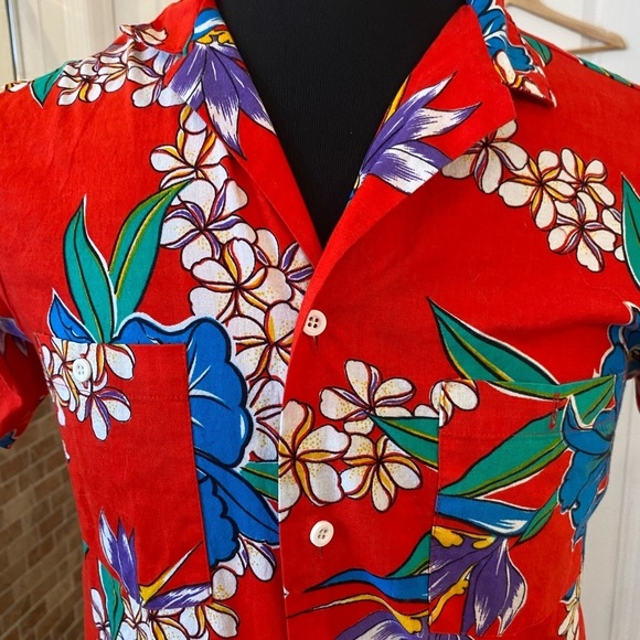 SunForce Mens Vintage 1980s Hawaiian Shirt Size Medium Slim Fit Red Button Down - Picture 8 of 8